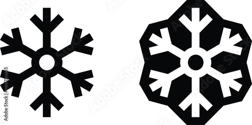 Snowflake icon set in outline and solid styles isolated on light background. Winter frost symbol variations with geometric symmetry for apps, signage, and branding. Clean seasonal design elements for 