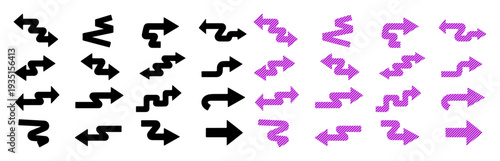 Collection of diverse black and purple arrows indicating direction and movement