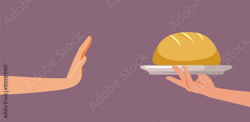 Hand Refusing Bread Gluten Free Diet Vector Illustration
 Person rejecting wheat products for a healthy lifestyle  