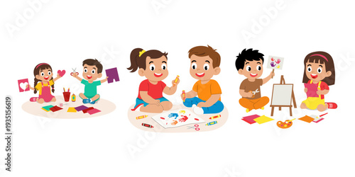 Happy Children Making Arts And Crafts Together