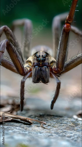 Extreme Close-up of a Large Spider with Sharp Legs and Fangs