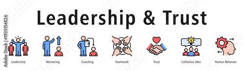 Leadership & Trust web banner icon vector illustration concept with icon of leadership, mentoring, coaching, teamwork, trust, collective idea, and human behavior.