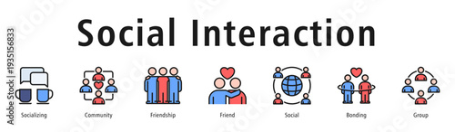 Social Interaction web banner icon vector illustration concept with icon of socializing, community, friendship, friend, social, bonding, and group.