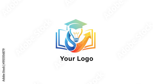Vibrant educational concept logo template merging bright ideas, academic achievement, and continuous growth, perfect for knowledge-sharing platforms and intellectual development