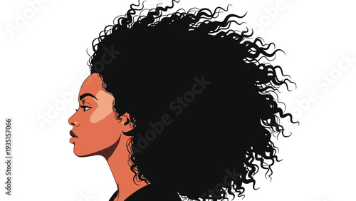 Profile view of a black woman with a magnificent large afro hairstyle rendered in a clean graphic illustration style.