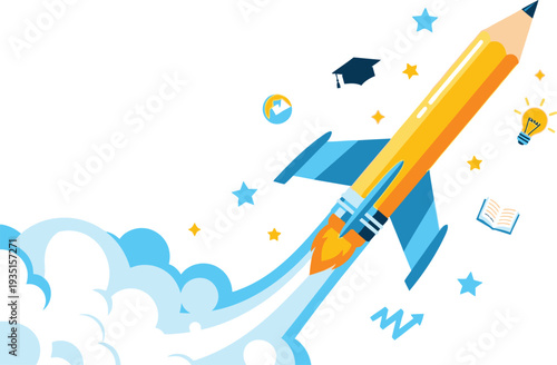 Launching dreams: a pencil rocket symbolizing education and ambition