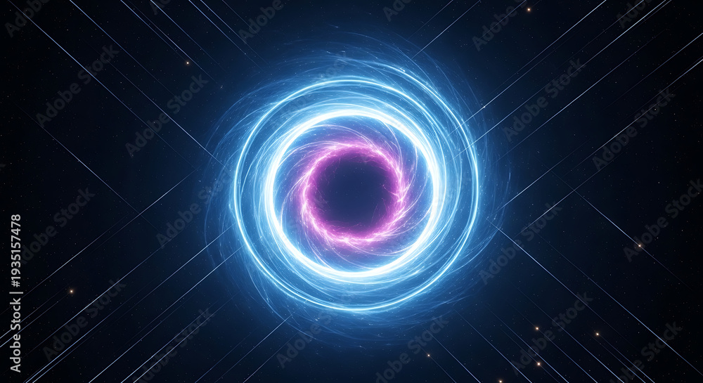 Obraz premium Vibrant black hole with glowing blue and purple rings in space