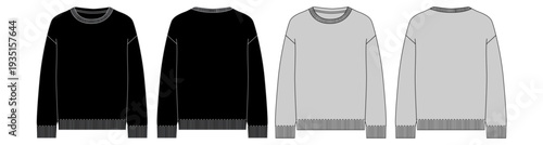 Blank crewneck sweatshirt front and back view template for apparel design mockup and clothing branding presentation, flat vector illustration