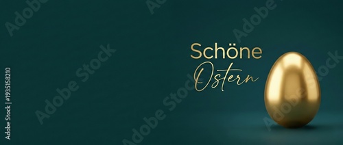 Golden Easter egg with Schöne Ostern text, elegant greeting for spring holiday celebration, luxurious festive concept with copy space