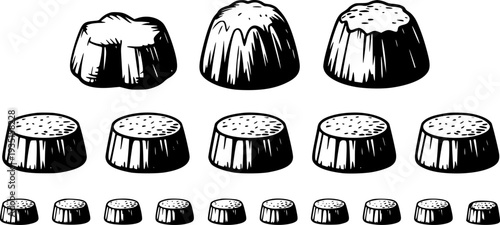 Black and white of assorted candies and sweets arranged in rows candy dessert