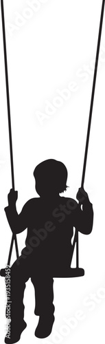 A child silhouette on swing on white