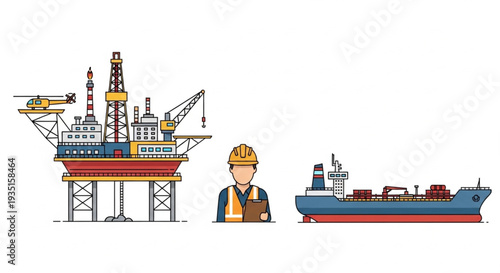 Oil Rig Worker Offshore Platform.