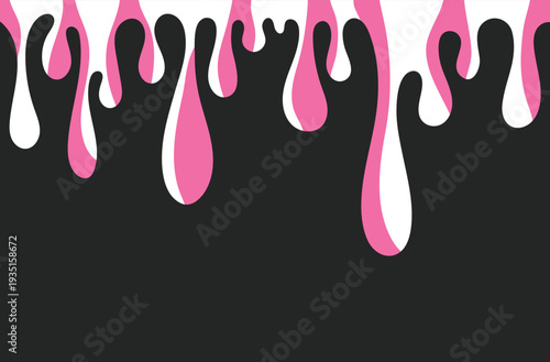 Milk and strawberry background. Abstract liquid melting candy border. Vector template background of pink and white caramel sauce.