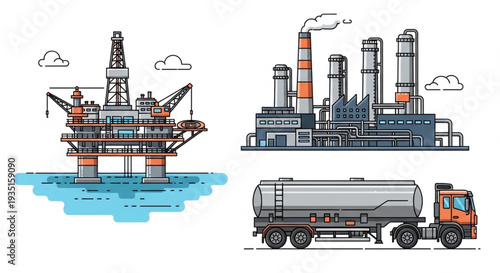 Oil Rig Refinery Truck Industrial.