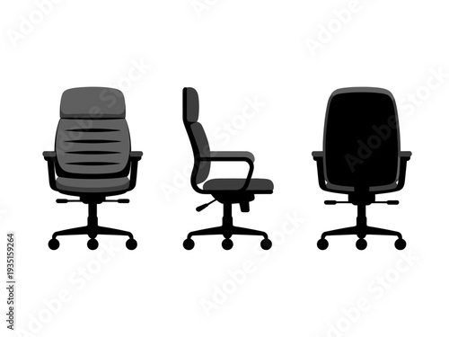 Views of a modern gray office chair with adjustable height and wheels furniture black