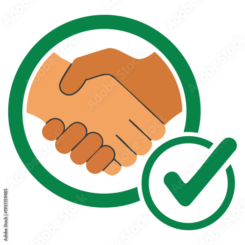 Approved trust partnership success agreement confirmation sign check mark tick symbol vector icon flat concept of cooperation settlement positive commitment proposal design