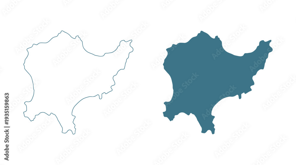 Obraz premium Abstract Geographic Map Outline and Silhouette Vector. Stylized Simple Shape for Location, Territory, or Island Concepts.
