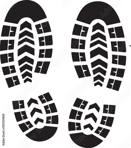 A black and white silhouette of some boot prints
