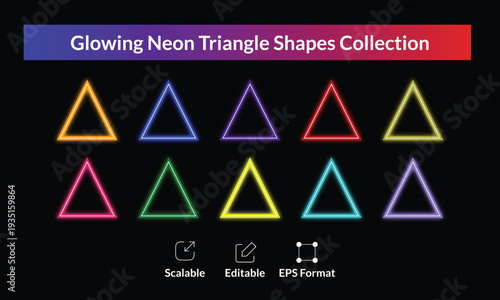 Abstract Glowing Neon Triangle Shapes Set in Various Bright Colors