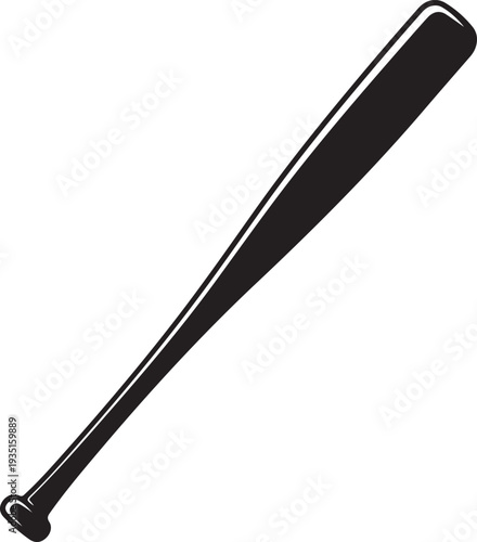 A black and white silhouette of a baseball bat