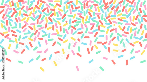 Festive Pastel Rainbow Sprinkles Falling Border on White Background