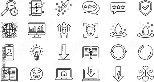 Billede på lærred Digital technology and communication outline icon set with analytics security do