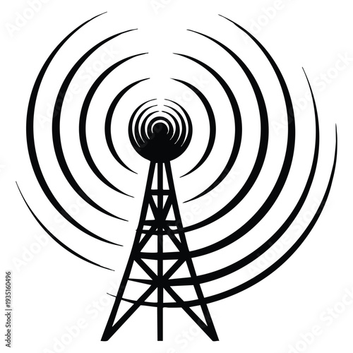 Base station with radio communication tower and radio waves vector illustration isolated network signal transmission telecommunication symbol