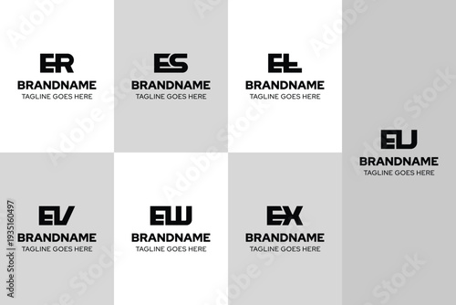 Letters ER ES ET EU EV EW EX Logo Monogram Set, for RE SE TE UE VE WE XE Initials