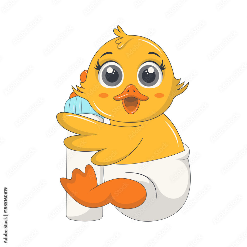 Fototapeta premium Adorable Little Duck Character in Cartoon Design. Isolated Vector Illustration.