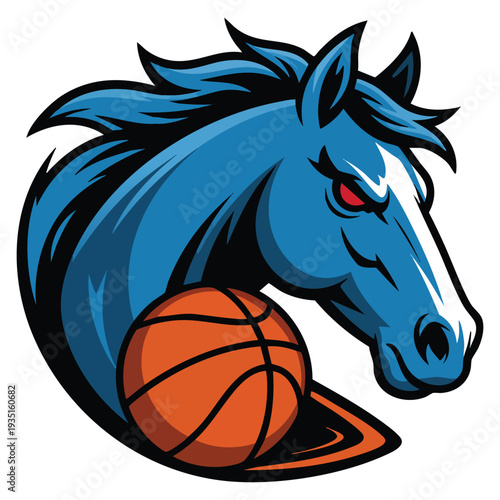 Basketball team horse head vector mascot cartoon and illustration suitable for logo emblem sports identity and competitive branding themes