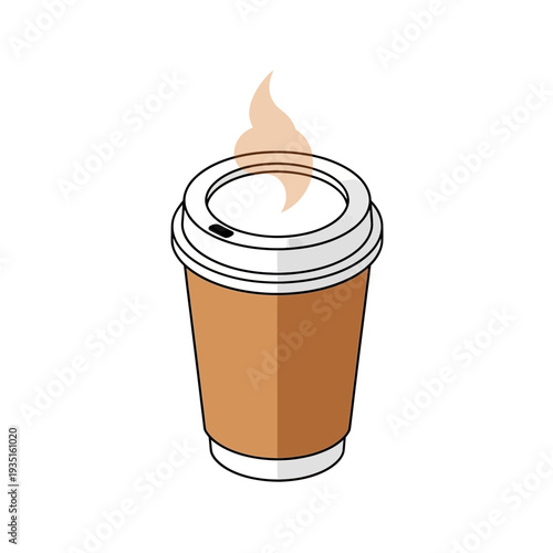 Illustration of a steaming hot coffee in a disposable cup.