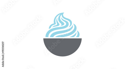 Minimalist Blue Swirl Dessert Logo Icon in Grey Bowl - Sweet Treat Graphic for Branding and Design
