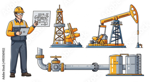 Oil Rig Worker Inspecting Equipment.