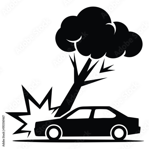 Black and white crash illustration vector suitable for accident alert collision damage warning and traffic safety design themes