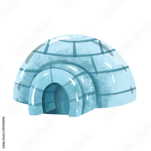 Igloo vector illustration, hand drawn watercolor painting style, igloo clip art, traditional arctic snow house ice shelter vector image