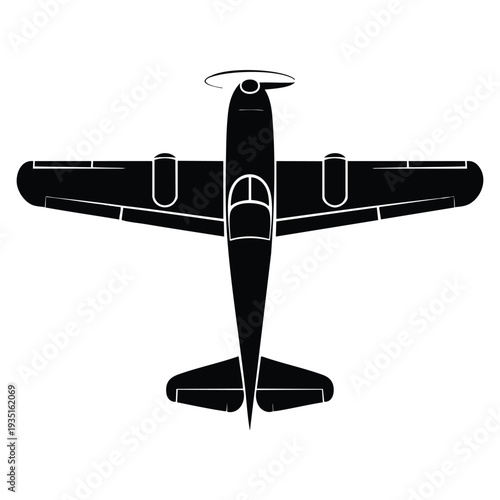 Black silhouette of an airplane isolated design element for aviation symbol, aircraft icon, travel transportation graphic and flight industry concept