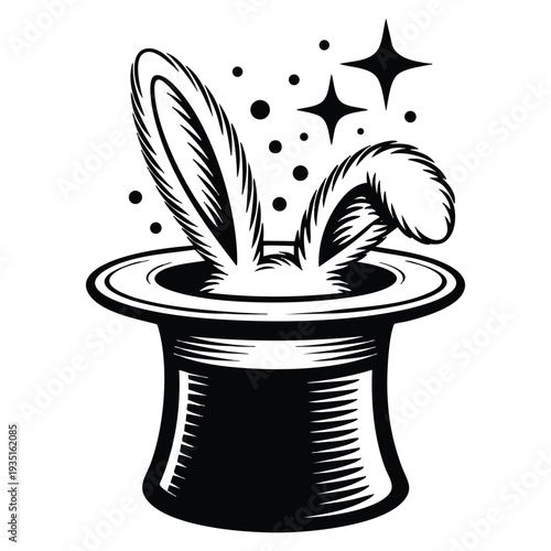 Black style magical hat icon isolated on white background, circus symbol stock vector illustration perfect for performance and fantasy design concepts