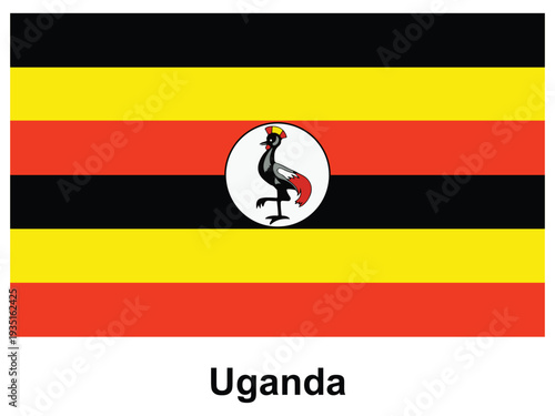 Flag of Uganda with vibrant colors and iconic crested crane symbol