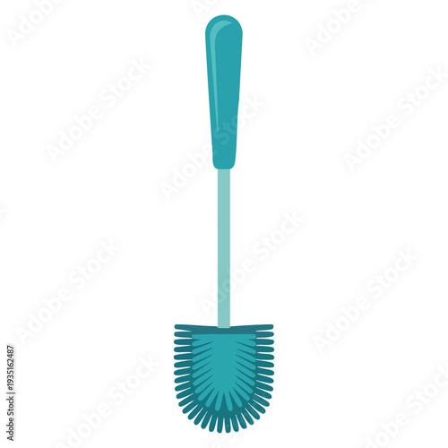 Blue toilet brush cartoon vector icon with clean bowl and cleaner tool sanitation theme illustration