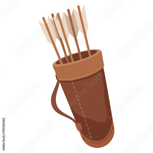 Bow quiver and archery target arrow bag icon in cartoon vector style ideal for sports hunting and medieval themed artwork