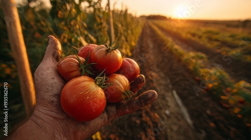 A handful of fresh heirloom beefsteak tomatoes, variety like 