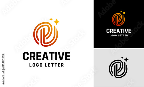 Stylish letter P star accents minimalist line twinkle sparkling logo design, Creative brilliance star shine circle symbol design