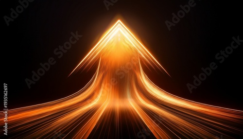Dynamischer Orangefarbener Lichtpfeil Zeigt Nach Oben Mit Bewegungsunscharfe Und Lichtstreifen