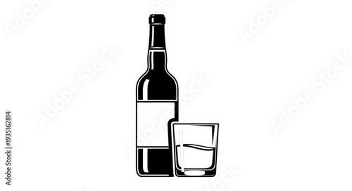 Elegant illustration of a wine bottle and a glass, perfect for beverage concepts.