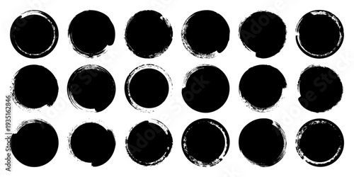 Grunge circles, brush strokes, lines, ink smudges, hand-drawn scribble shapes. Handmade sketchy marks, acrylic stains, charcoal streaks. Paint textures, dry brush effect. Vector illustration