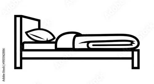 Simple bed illustration with pillow and blanket for comfortable sleep and rest.