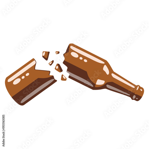Broken beer bottle cracked glass bottle broken into two halves glass trash garbage recycle concept detailed vector illustration design