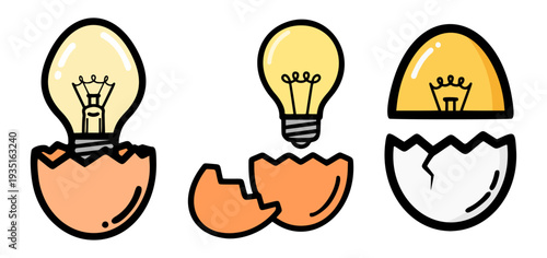 Hatching New Idea Concept with Lightbulb and Egg Shell Set