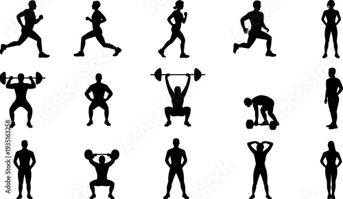 fitness, workout, exercise, running, weightlifting, athlete, gym, training, strength, sport, silhouette
