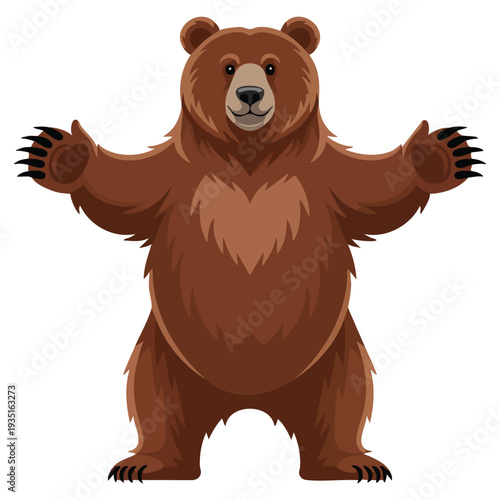 Brown bear with arms outstretched standing on hind legs in friendly welcoming gesture wildlife character illustration